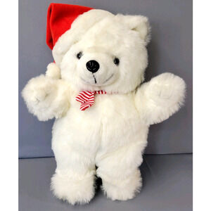 Vintage 80s Cuddle Wit Christmas Plush Bear White Fuzzy Santa Hat Scarf 19" Tall